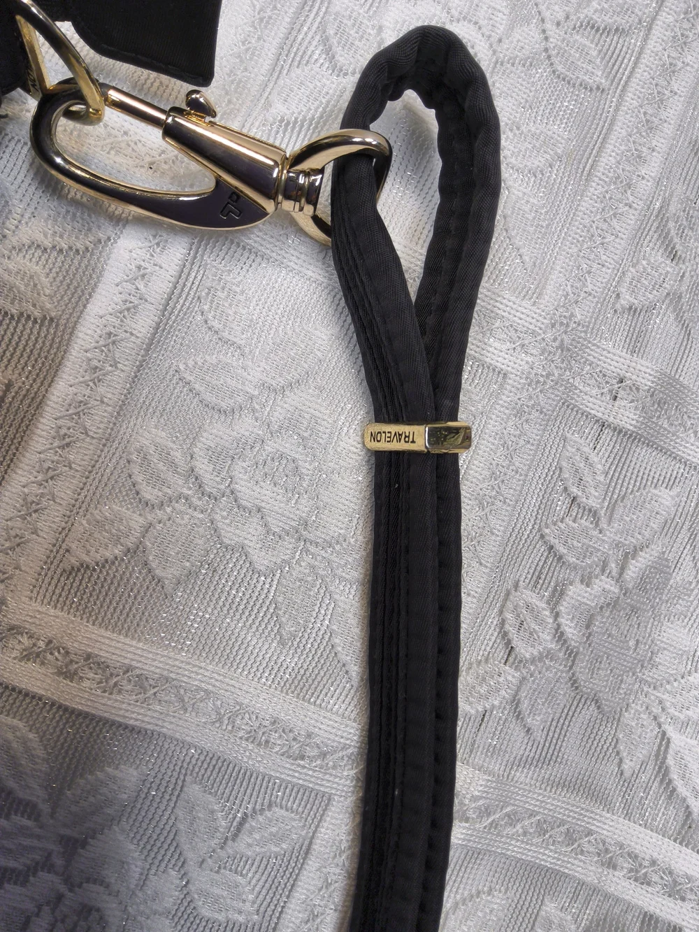 Preloved Travelon Black Nylon Shoulder Bag with Goldtone Hardware